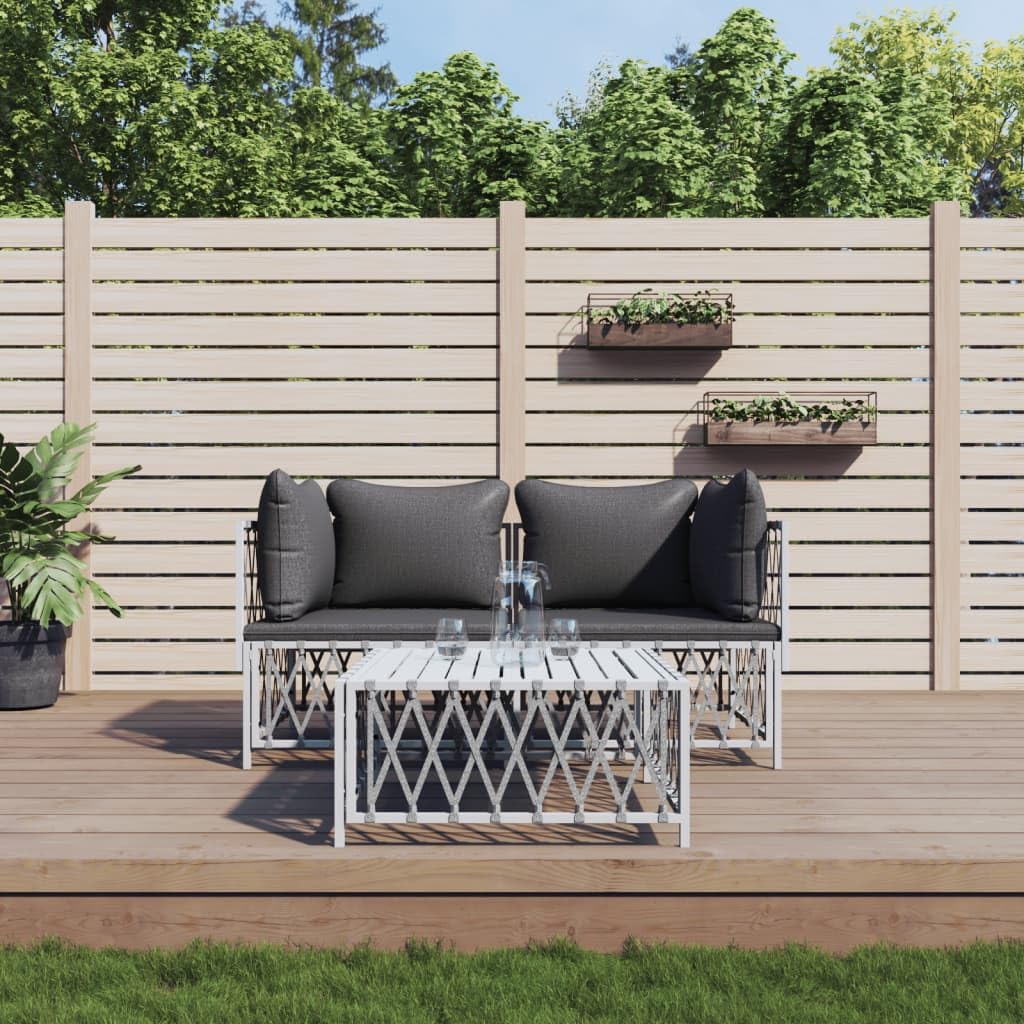 vidaXL White Stainless Steel and Woven Fabric Patio Lounge Set - 3 Piece Contemporary Outdoor Furniture with Comfortable Cushions and Modular Design