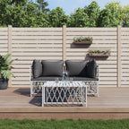 vidaXL White Stainless Steel and Woven Fabric Patio Lounge Set - 3 Piece Contemporary Outdoor Furniture with Comfortable Cushions and Modular Design