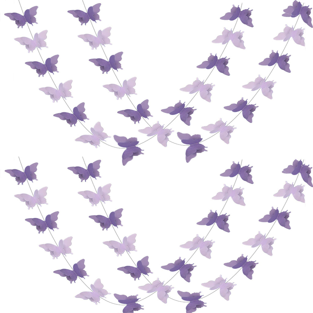 ADLKGG Butterfly Hanging Garland 3D Paper Bunting Banner Party Decorations Wedding Baby Shower Home Decor Purple 4 Pack, 110 inc