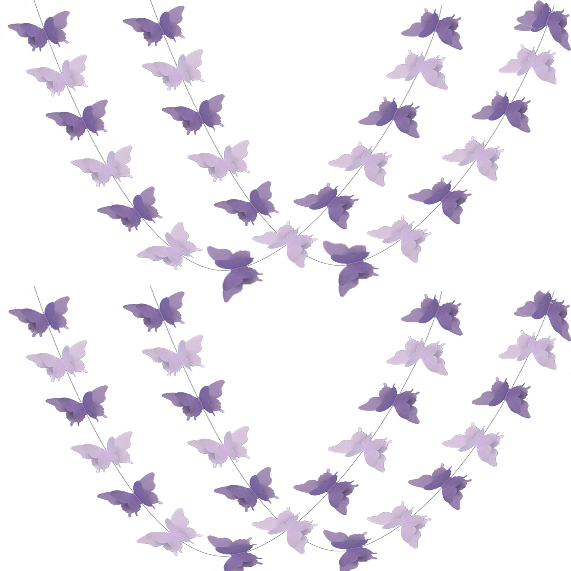 ADLKGG Butterfly Hanging Garland 3D Paper Bunting Banner Party Decorations Wedding Baby Shower Home Decor Purple 4 Pack, 110 inc