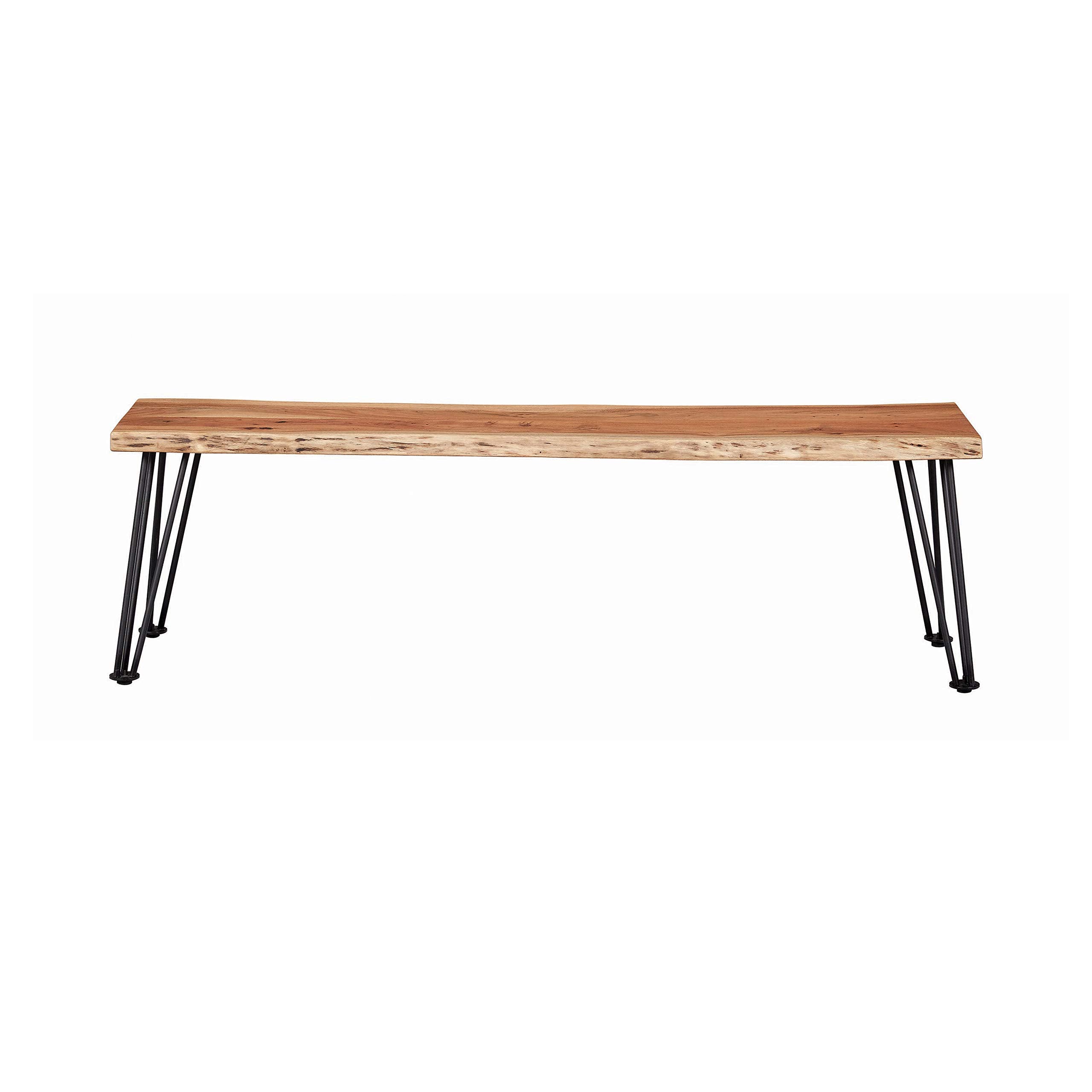 Coaster Furniture Sherman Modern Solid Wood Live Edge Dining Bench Metal Base Natural Acacia Gunmetal 190913