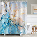 RosieLily Blue Shower Curtain, Marble Shower Curtains Set with 12 Hooks, Watercolor Blue Gold White Shower Curtains, Cool Abstra