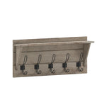 Flash Furniture Daly Wall Mounted Storage Rack - Weathered Solid Pine Wood - 24 Inch - Upper Shelf and 5 Hooks - For Entryway, Kitchen, Bathroom
