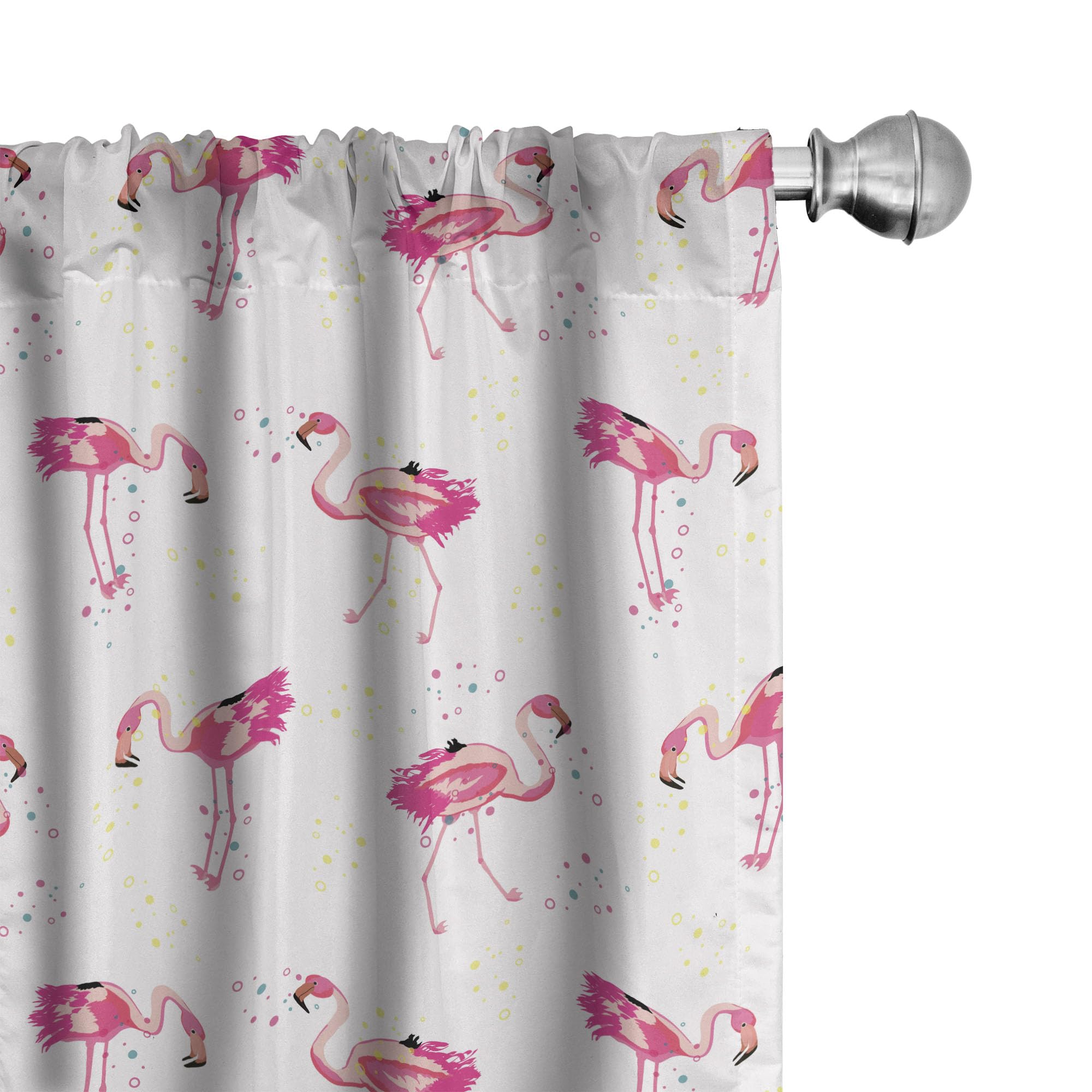 Ambesonne Flamingo Curtains, Repetitive Pattern of Hand Painted Tropic Birds and Spots, Window Treatments 2 Panel Set for Living