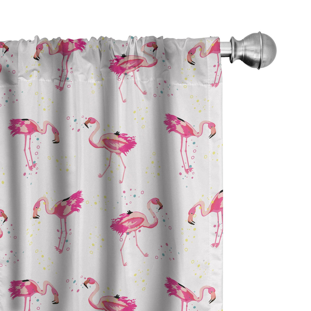 Ambesonne Flamingo Window Curtains Pack of 2, Repetitive Pattern of Hand Painted Tropic Birds and Spots, Lightweight Set with Ro