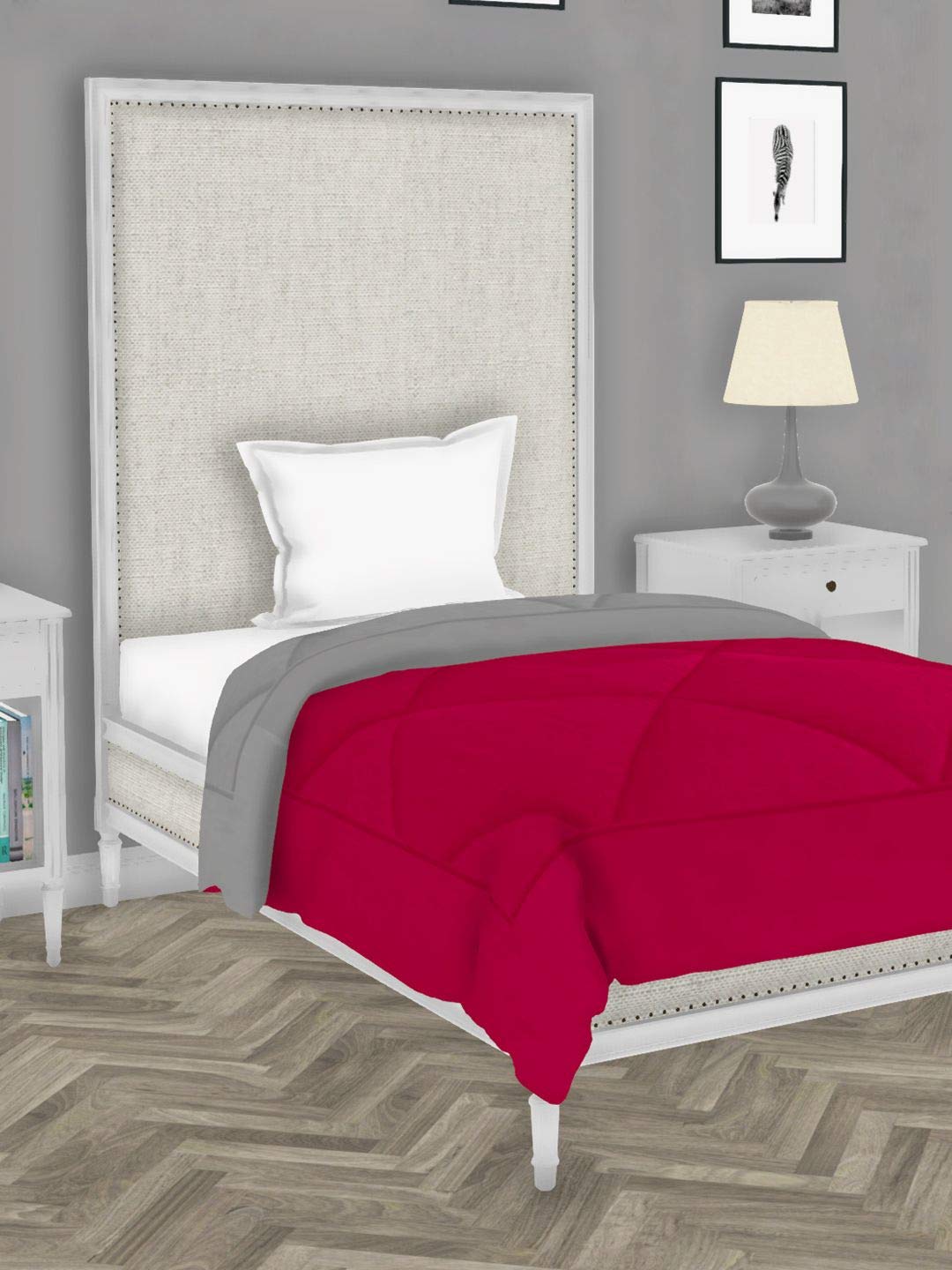 Bianca 180 Gsm Air Cool Microfiber Reversible Comforter For All Weather 1Pc Single (Carlson) AbstractHot Pink/Grey (Winter Col