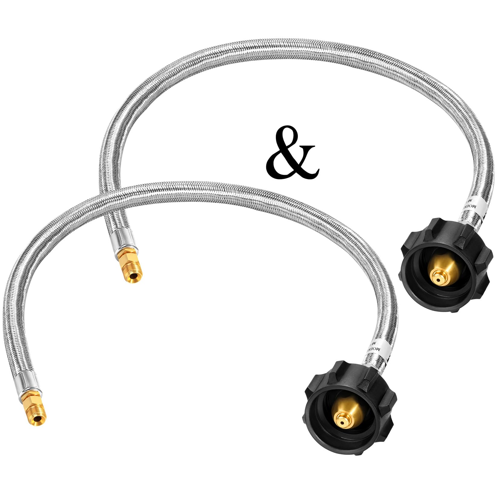 Gassaf 24 Inch Rv Propane Hose Stainless Steel Braid Connector With Type 1 Connection X 1/4 Inch Inverted Male Flare(2 Pcs)