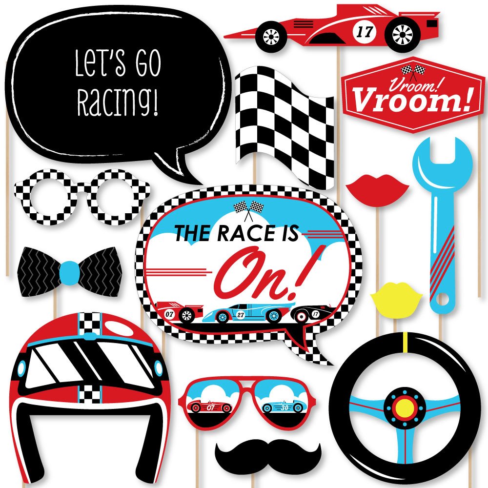 Big Dot of Happiness Lets Go Racing - Racecar - Baby Shower or Race Car Birthday Party Photo Booth Props Kit - 20 Count
