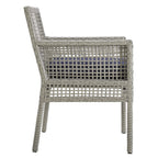 Modway Aura Wicker Rattan 7-Piece Outdoor Patio Dining Set With 68" Rectangle Dining Table And 6 Dining Armchairs In Gray Navy