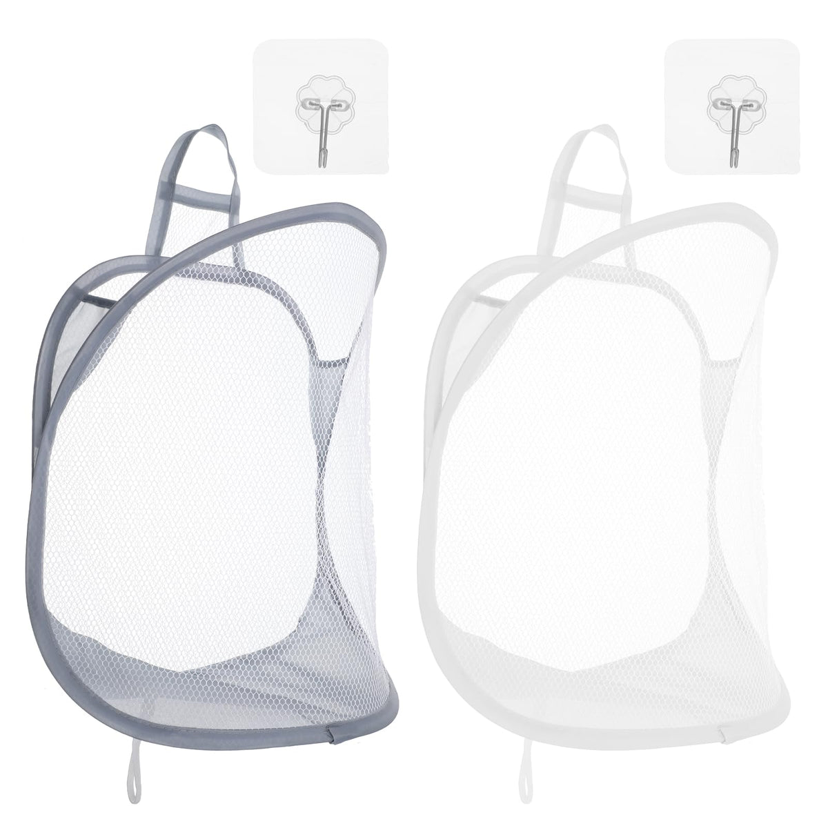 Ouligay 2Pcs Hanging Laundry Hamper Bag, Mesh Hanging Laundry Basket, Foldable SpaceSaving Laundry Organizer, Grey & White, Pol