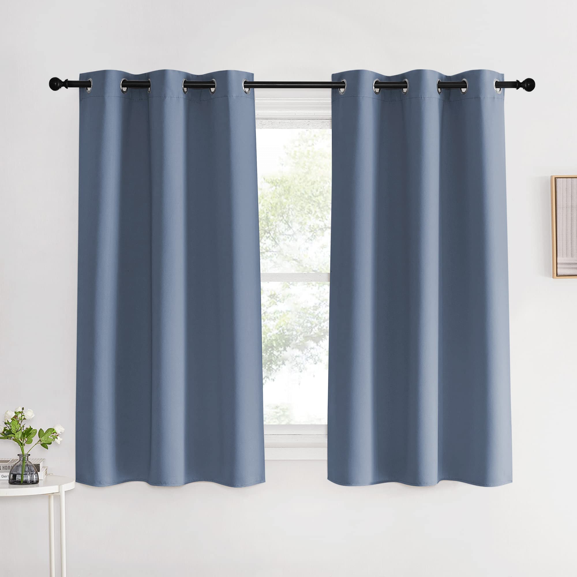 Nicetown Kitchen Curtains Blackout Curtains & Drapes, Stone Blue, 42' Wide X 60' Long, Set Of 2, Thermal Insulated Grommet Top