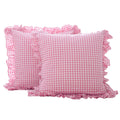 K Masaniji 2 Pack Pink Plaid Ruffle Euro Pillow Shams 26X26 Inches, Washed Cotton Pink And White Checkered Farmhouse Shabby And