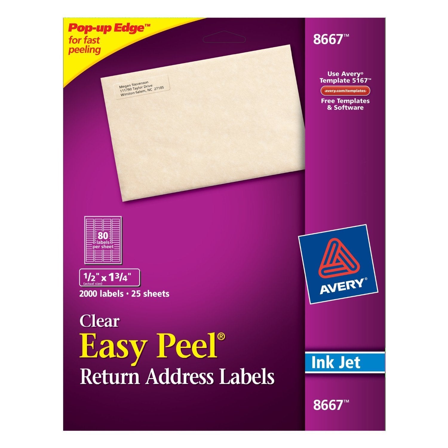 Avery Easy Peel Clear Mailing Labels Label,Inkjet,.5X1.75,80Sh (Pack Of4)