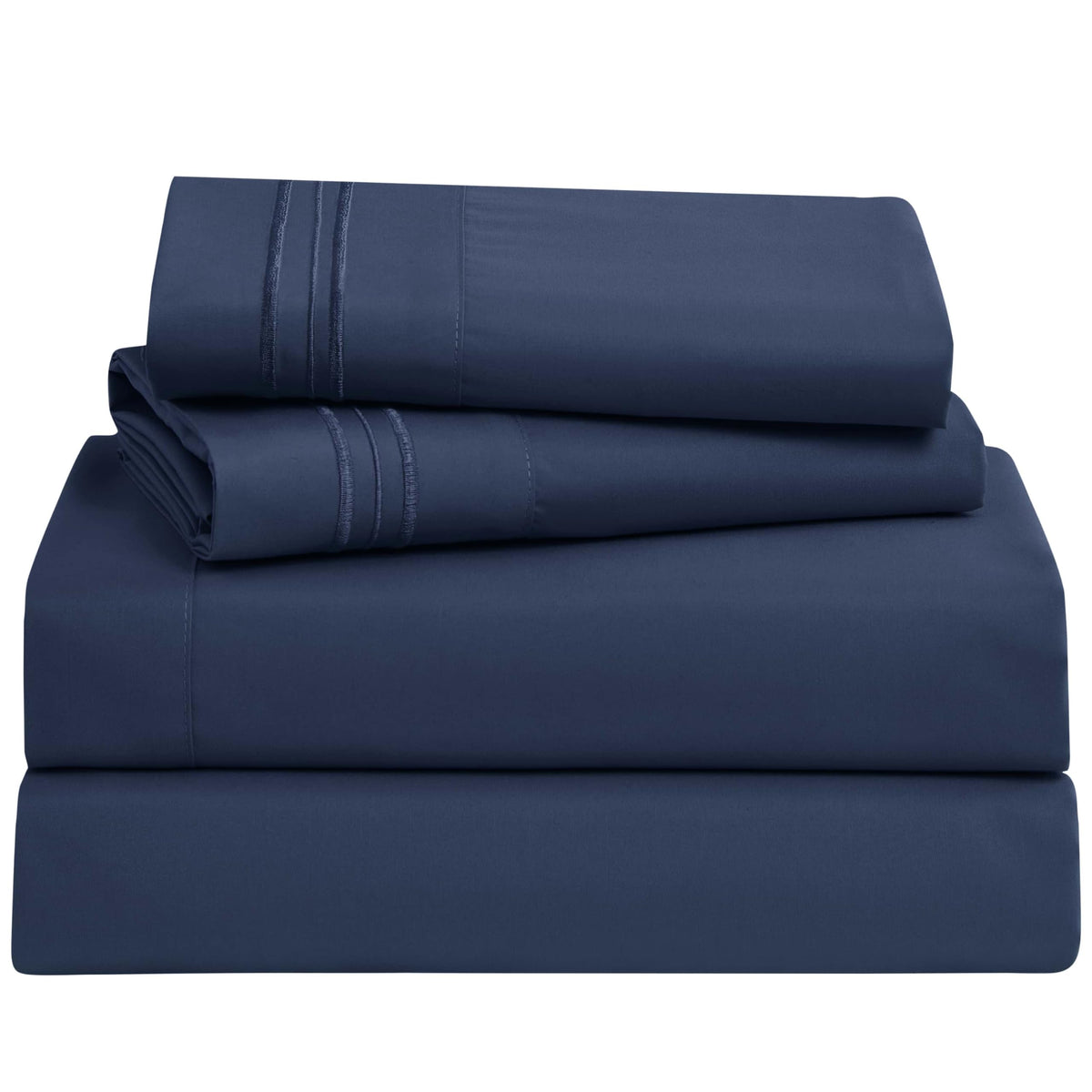 Clara Clark Bed Sheets, Premier 1800 Series 4 Piece Bed Sheet Set, Deep Pocket, Wrinkle, Fade, Stain Resistant, Luxury Soft Bedding Sheets & Pillowcases, California King, Navy Blue