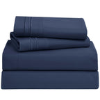 Clara Clark Bed Sheets, Premier 1800 Series 4 Piece Bed Sheet Set, Deep Pocket, Wrinkle, Fade, Stain Resistant, Luxury Soft Bedding Sheets & Pillowcases, California King, Navy Blue