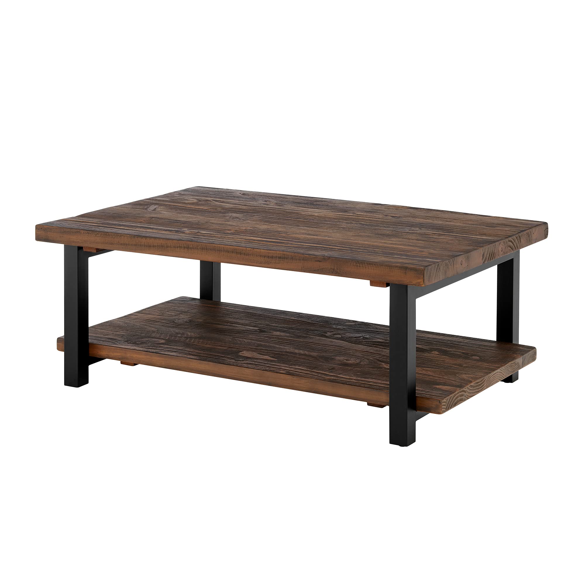 Alaterre Furniture Pomona Rustic Natural 48 Wide Coffee Table with Shelf, 400 lbs. Weight Capacity and Metal Legs for Living Roo