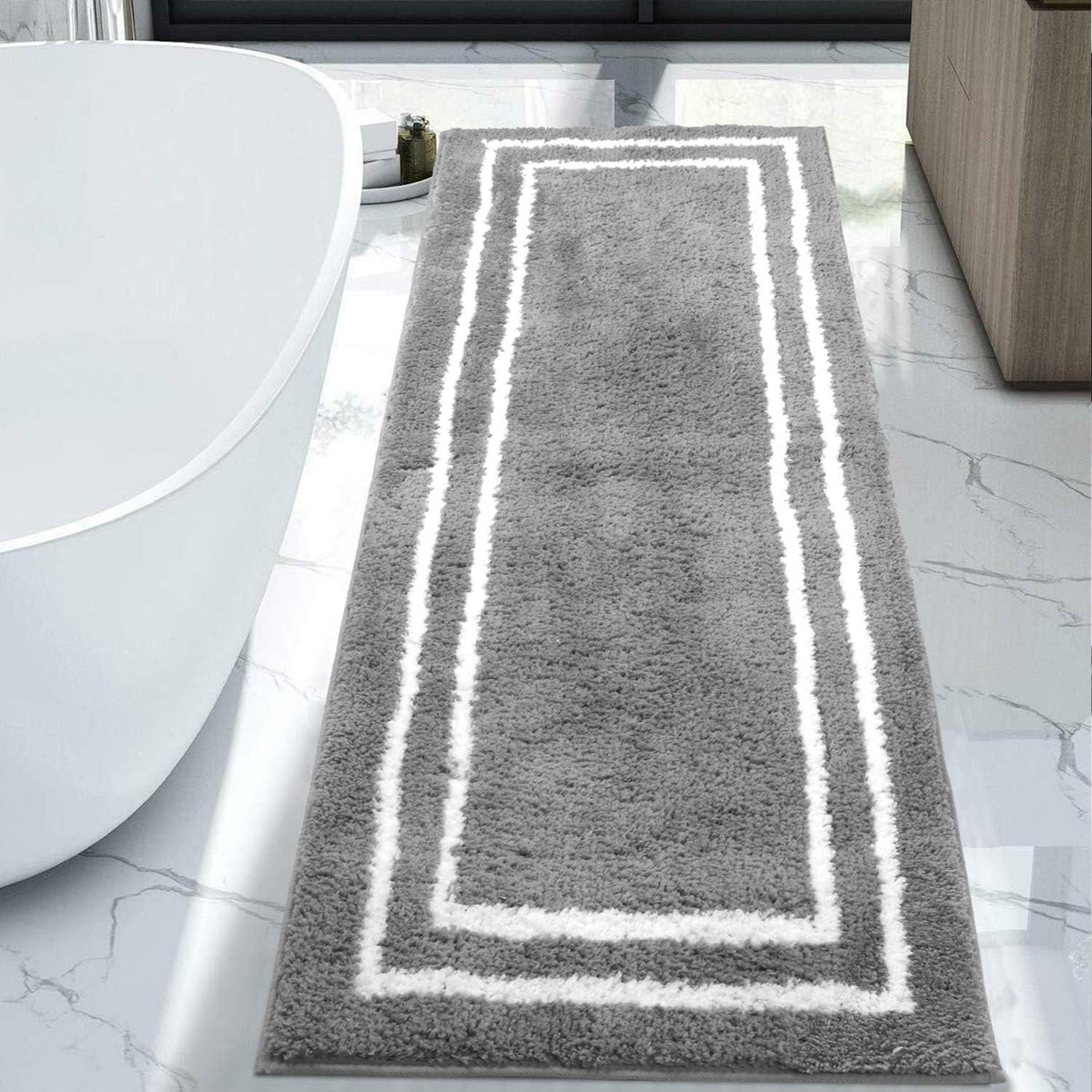 Uphome Bath Rug Runner, Water Absorbent Extra Long Bathroom Rug, Non Slip Brown Bathroom Floor Rug, Soft Microfiber Machine Wash