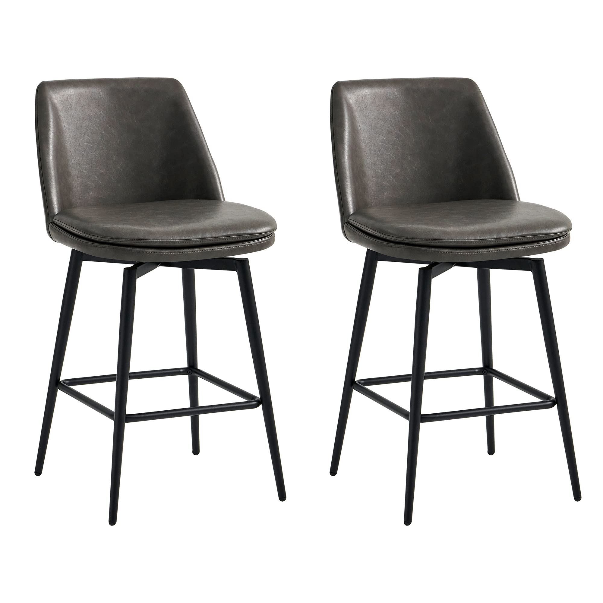 Chita Counter Height Swivel Barstools, Fsc Certified Upholstered Faux Leather Bar Stools Set Of 2, Metal Base, 27.2' Seat Height, Grey