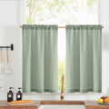 Jinchan Linen Textured Tier Curtains 24 Inch For Kitchen Windows Country Farmhouse Cafe Small Curtains Rustic Light Filtering Half Curtains For Living Room Laundry Bathroom Rod Pocket 2 Panels Green