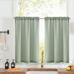 Jinchan Linen Textured Tier Curtains 24 Inch For Kitchen Windows Country Farmhouse Cafe Small Curtains Rustic Light Filtering Half Curtains For Living Room Laundry Bathroom Rod Pocket 2 Panels Green