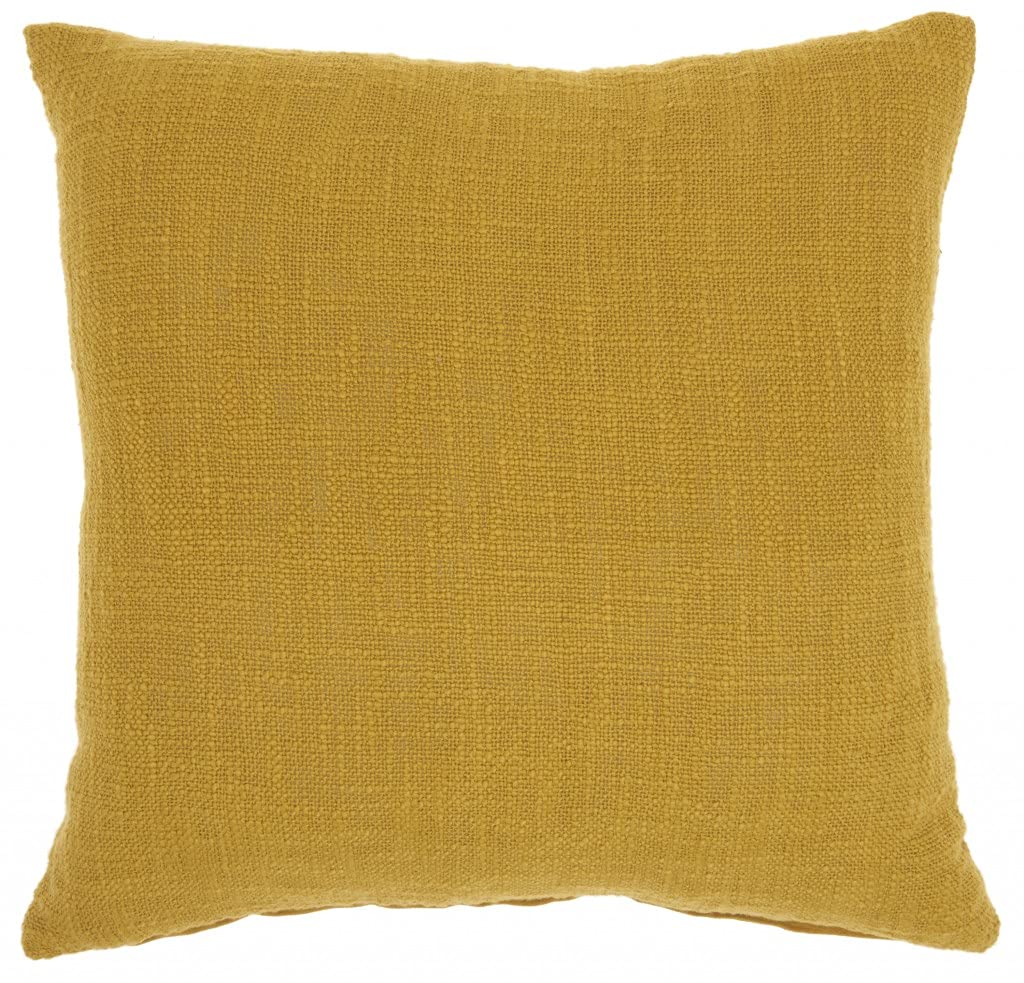 HomeRoots 100% Cotton Mustard Solid Woven Throw Pillow