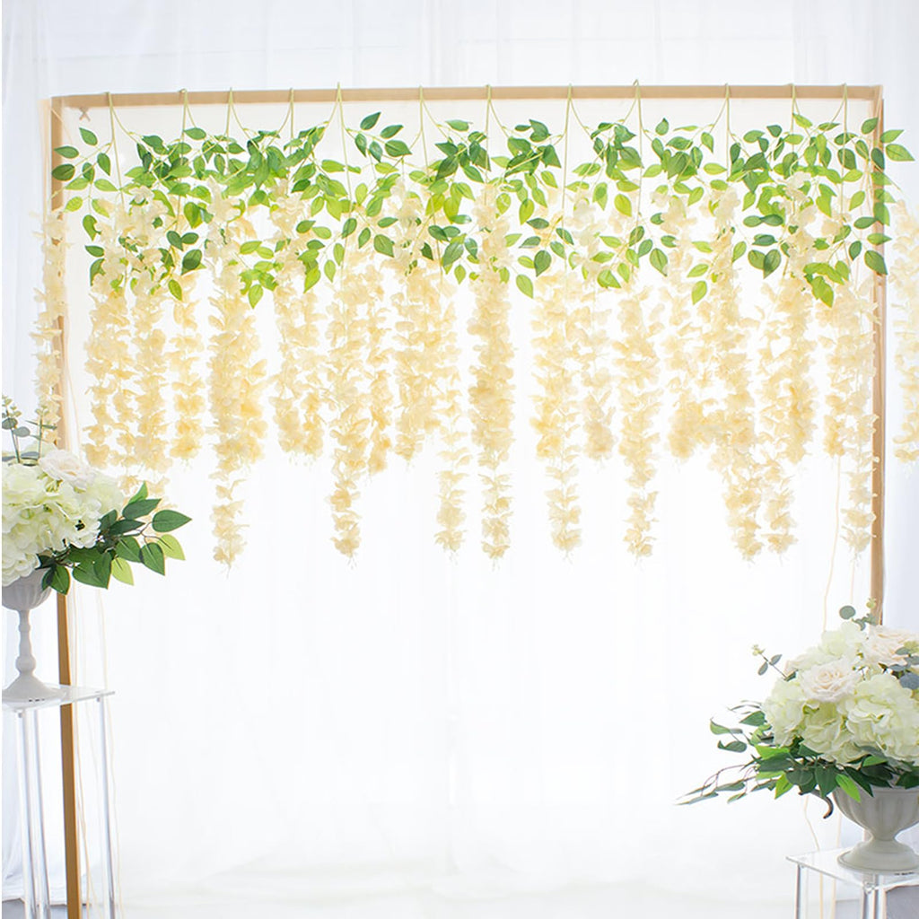 Champagne Artificial Wisteria Flower Vines, 3.77 Feet Champagne Wisteria Hanging Flowers Garland, 24 Pack Fake Silk Wisteria, Ha