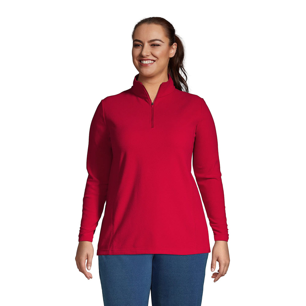 Lands End Womens Quarter Zip Fleece Pullover Rich Red Regular Large
