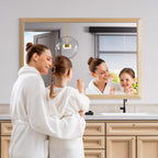 Amorho Bathroom Mirror, 60X40 Inch Wall Mirror, Oak Wood Grain Metal Framed, Anti-Rust, Hang Horizontally/Vertically, Suitable F