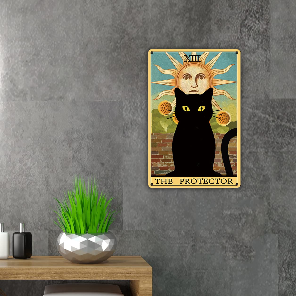 Qiongqi The Protector Tarot Cat Metal Tin Sign Wall Decor Farmhouse Rustic Black Cat Tarot Signs For Cat Lovers Home Decor Gifts