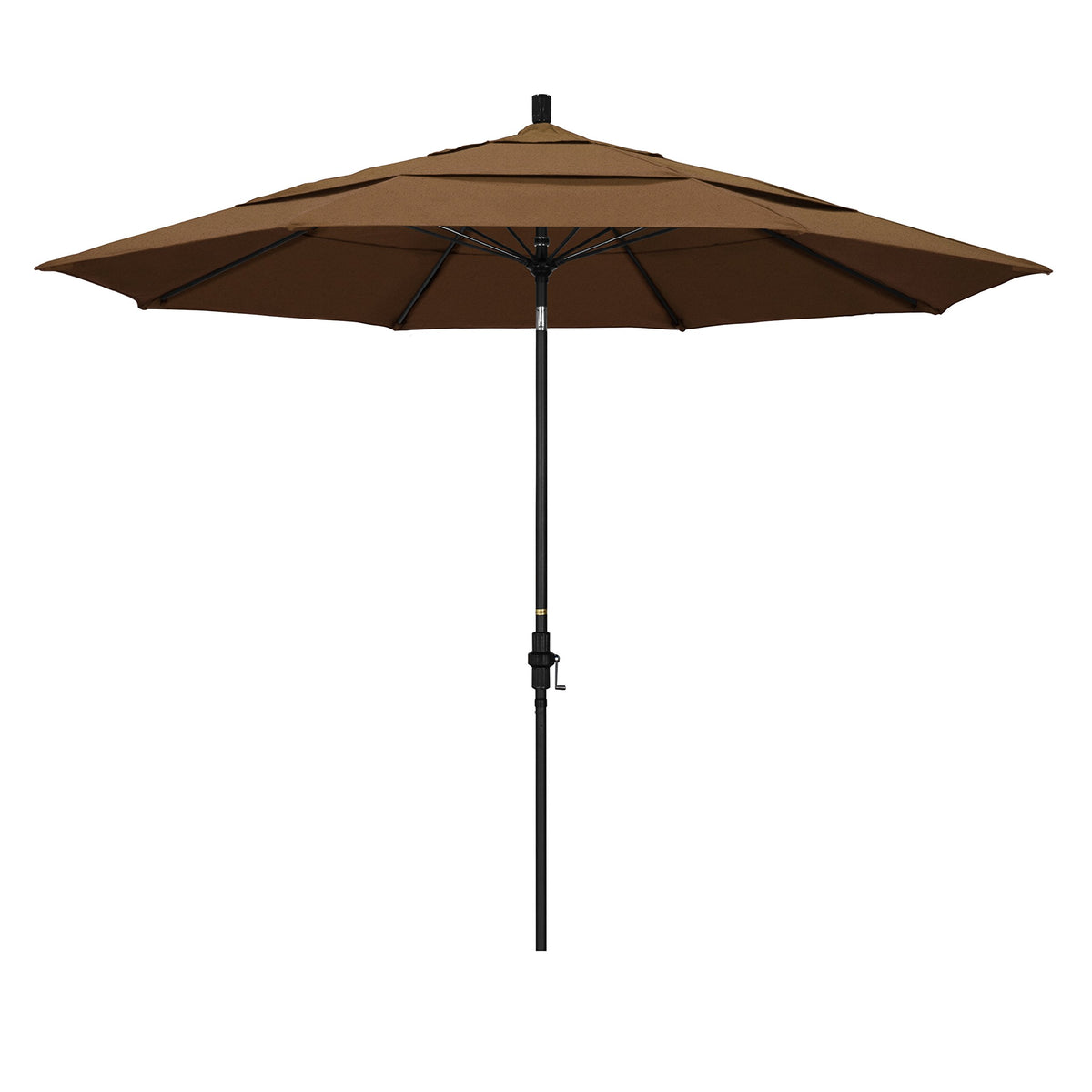 California Umbrella 11' Round Fiberglass Rib Market Umbrella, Crank Lift, Collar Tilt, Teak, Black Pole (Gscuf118705-5488-Dwv)