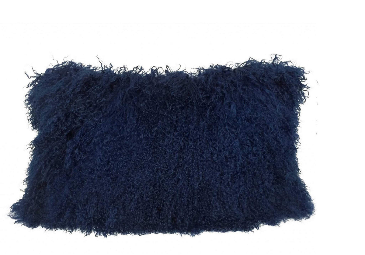 HomeRoots Decor 17-inch Navy Blue Genuine Tibetan Lamb Fur Pillow with Microsuede Backing