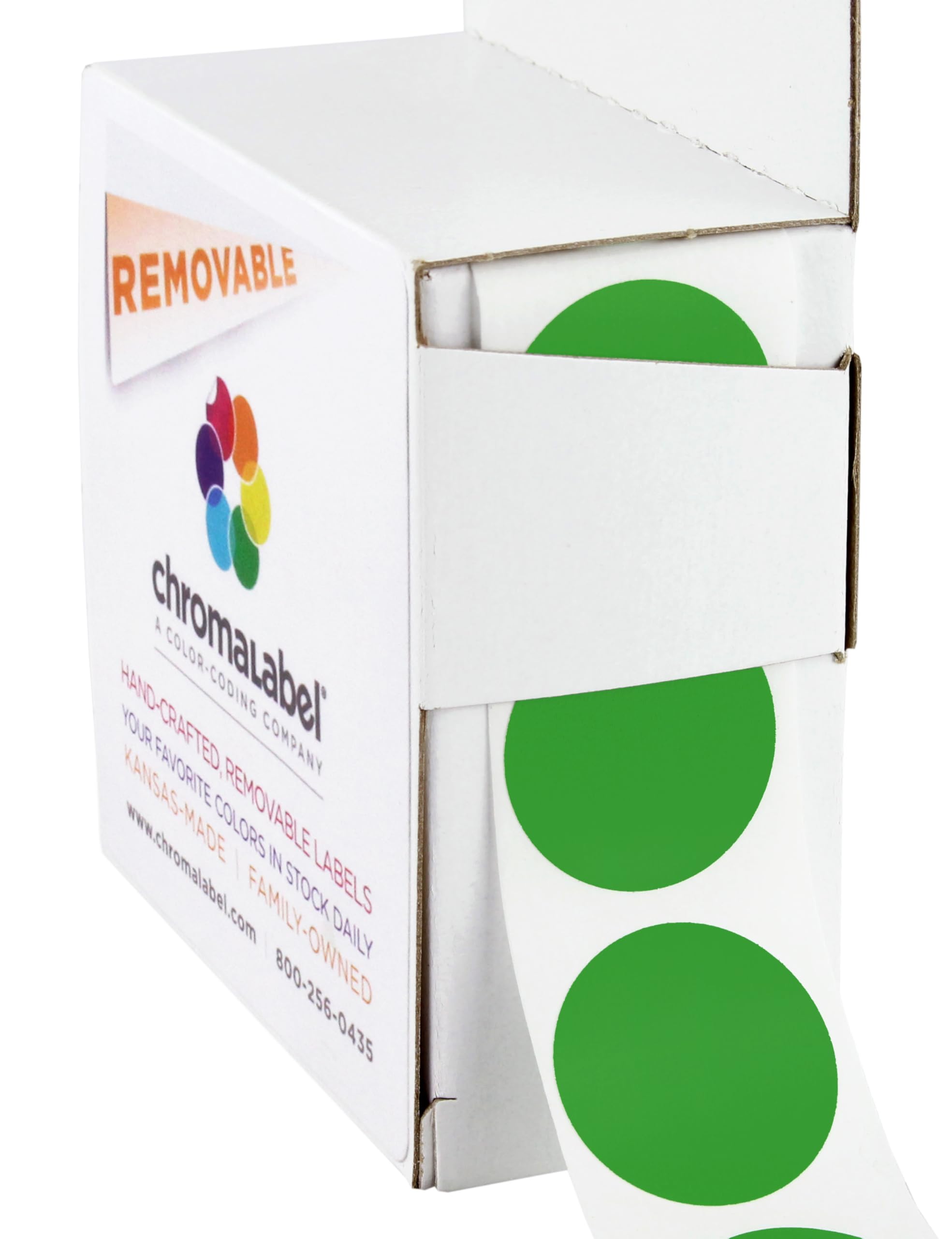 Chromalabel 1 Inch Round Label Removable Color Code Dot Stickers, 1000 Labels Per Dispenser Box, Green