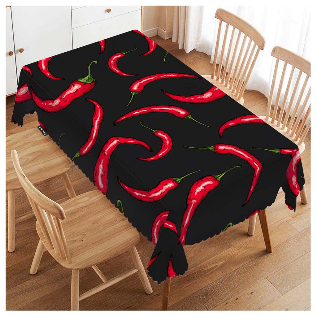 Swono Chili Pepper 52'X70' Oblong Table Cloth Red Hot Chili Pepper On Black Wrinkle Free Table Cover Farmhouse Tablecloth For