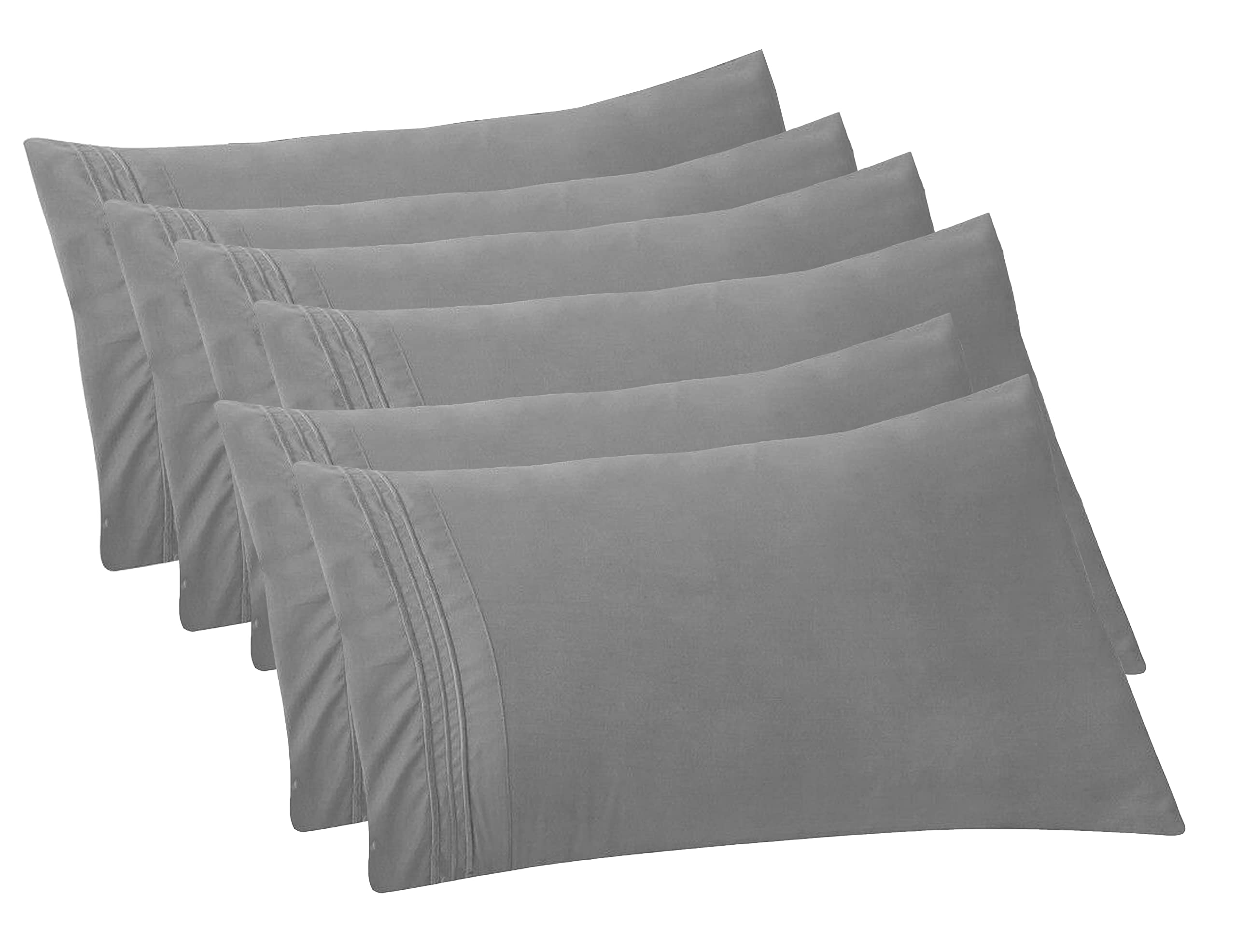 Elegant Comfort 6-Pack Solid Pillowcases 1500 Thread Count Egyptian Quality - Easy Care, Smooth Weave, Wrinkle And Stain Resistant, Easy Slip-On, 6-Piece Set, Standard/Queen Pillowcase, Gray