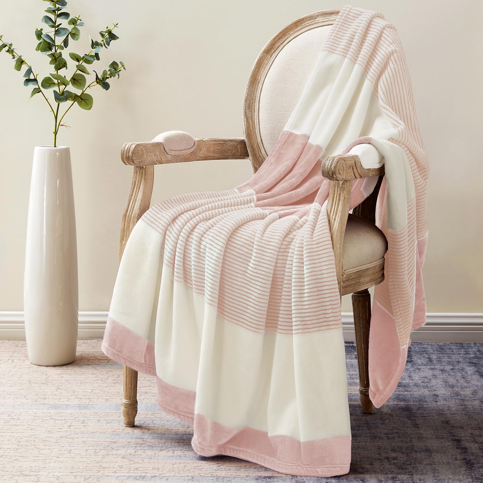 Homelike Moment Fleece Throw Blanket Twin Size, Pink Soft Fluffy Twin Blanket, Fuzzy Cozy Plush Flannel Blankets For Sofa, Comfy