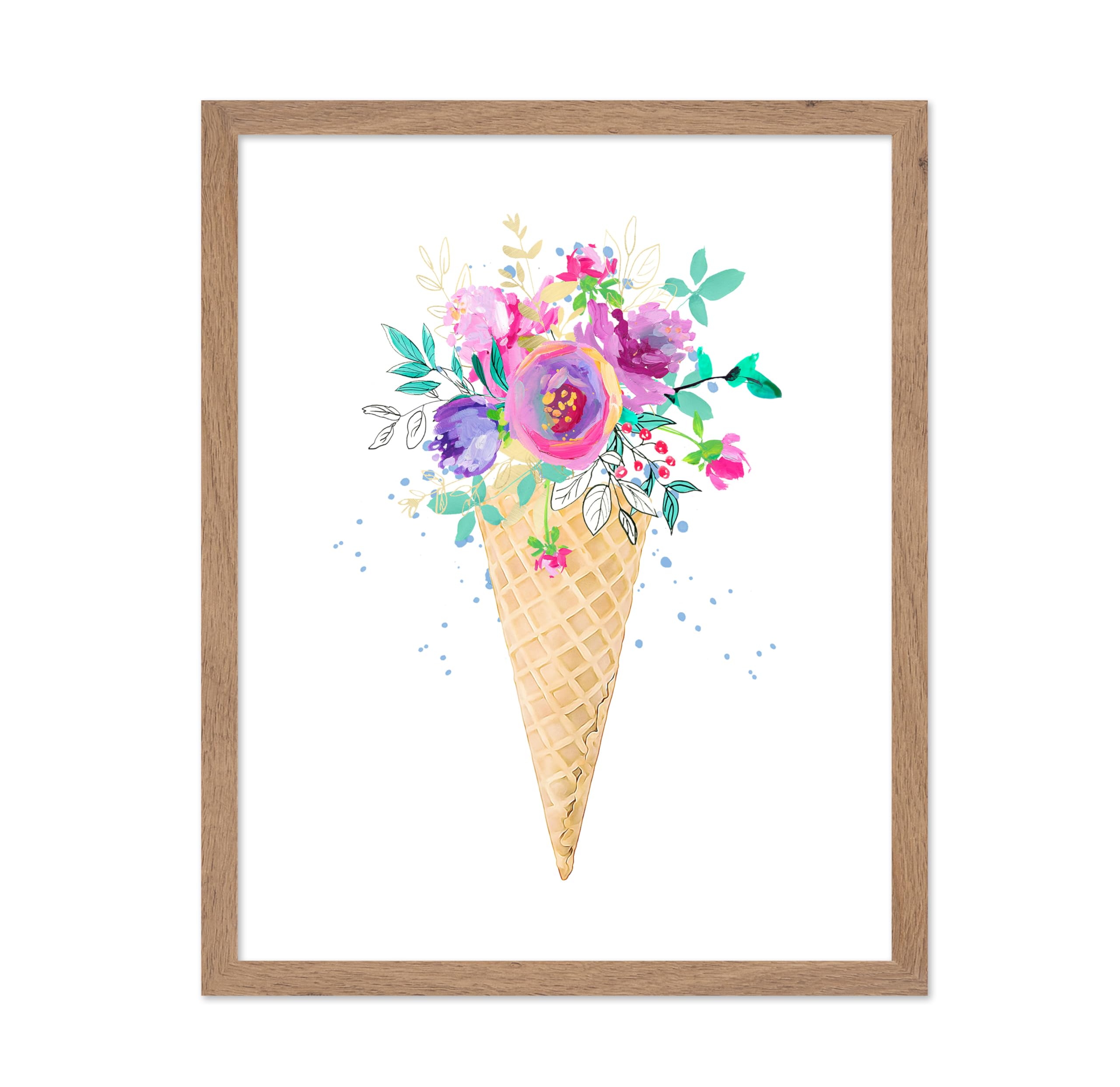 Poster Master Vintage Illustration Poster - Retro Floral Print - Gift for Artist, Friend - Summer, Ice Cream Cone, Watercolor, F