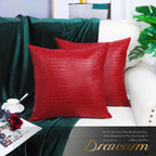 Brawarm Faux Leather Pillow Covers 16 X 16 Inches, Christmas Red Leather Pillow Covers Pack Of 2, Crocodile Leather Decorative T