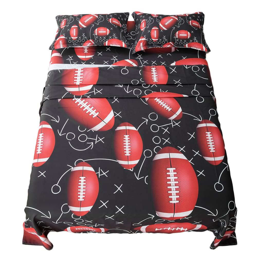 Adasmile A & S Kids Sports Bedding Set Full Size American Football Sheets For Boys Football Bed Sheets Sports Theme Bed Sheet Se