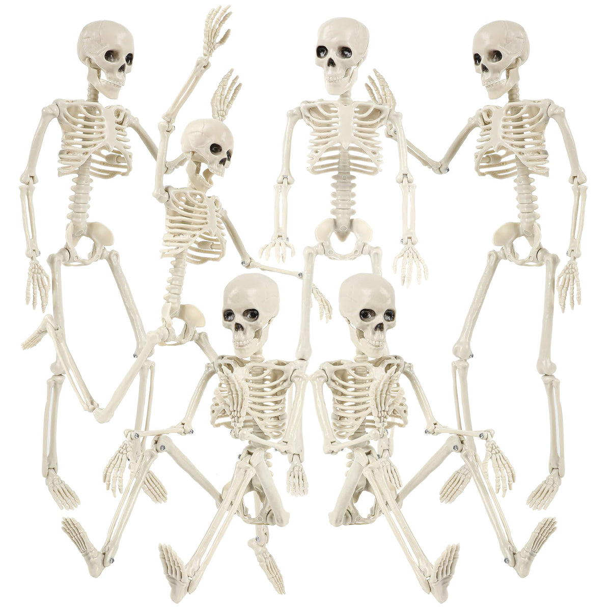 6 Packs Halloween Skeleton Decorations, 16' Halloween Full Body Mini Skeleton With Movable Posable Joints, Spooky Plastic Skele