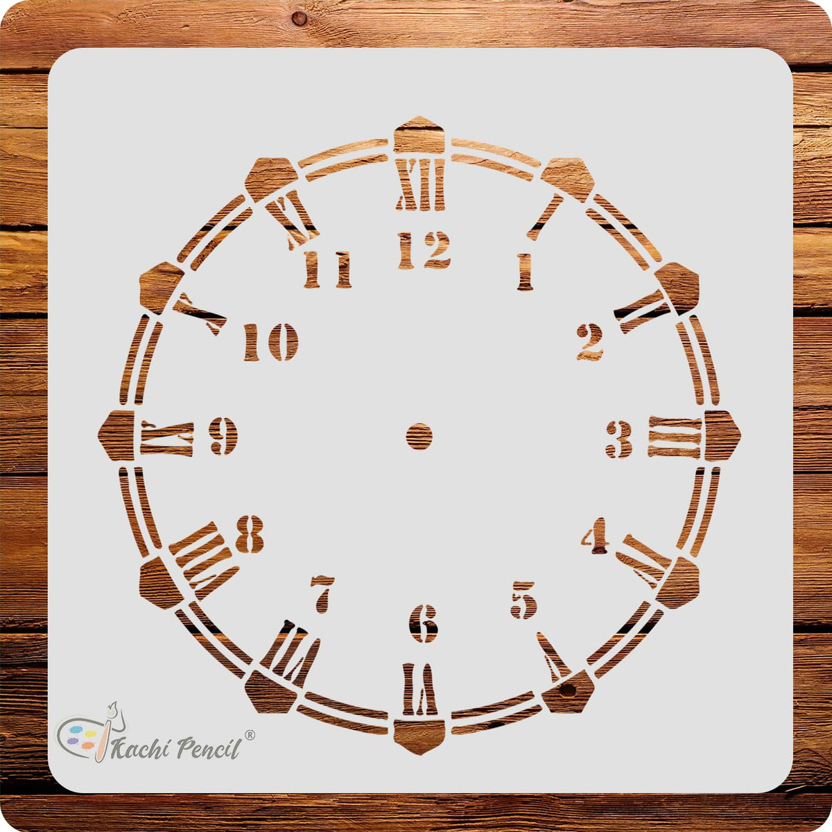 Kachi Pencil Clock Craft Stencil for Art and Painting, Size 6 x 6 inch Reusable Stencil for Painting, Fabric, Glass, Wall Painti