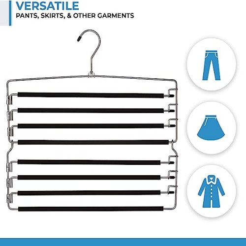 8-Tier Foldable Trouser Hanger, Removable Padded Bars, 8-Pair Capacity, Chrome Finish