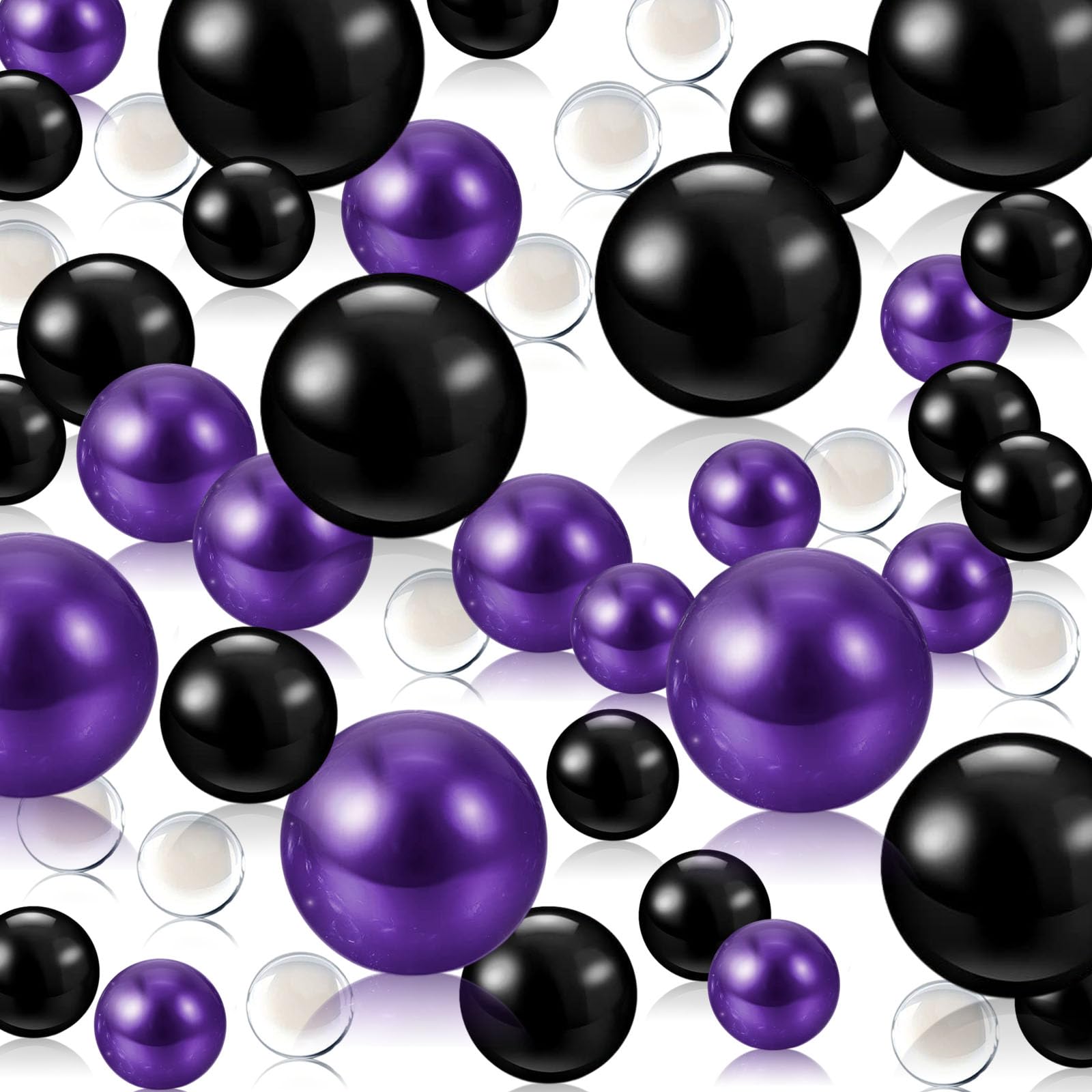 Black Purple Floating Pearls | 150PCS Black Purple Pearls Bead for Centerpieces Vases | 8/14/20 mm Black Purple Floating Beads |