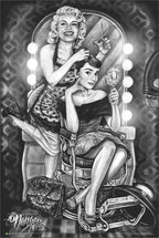 Marilyn Monroe & Audrey Hepburn - Barber Shop Poster by James Danger Harvey - Officially Licensed - 24'' x 36''