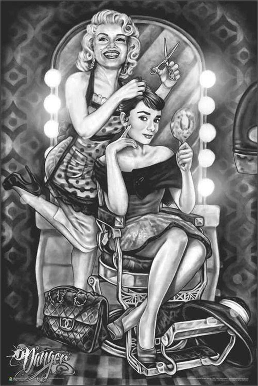 Marilyn Monroe & Audrey Hepburn - Barber Shop Poster by James Danger Harvey - Officially Licensed - 24'' x 36''