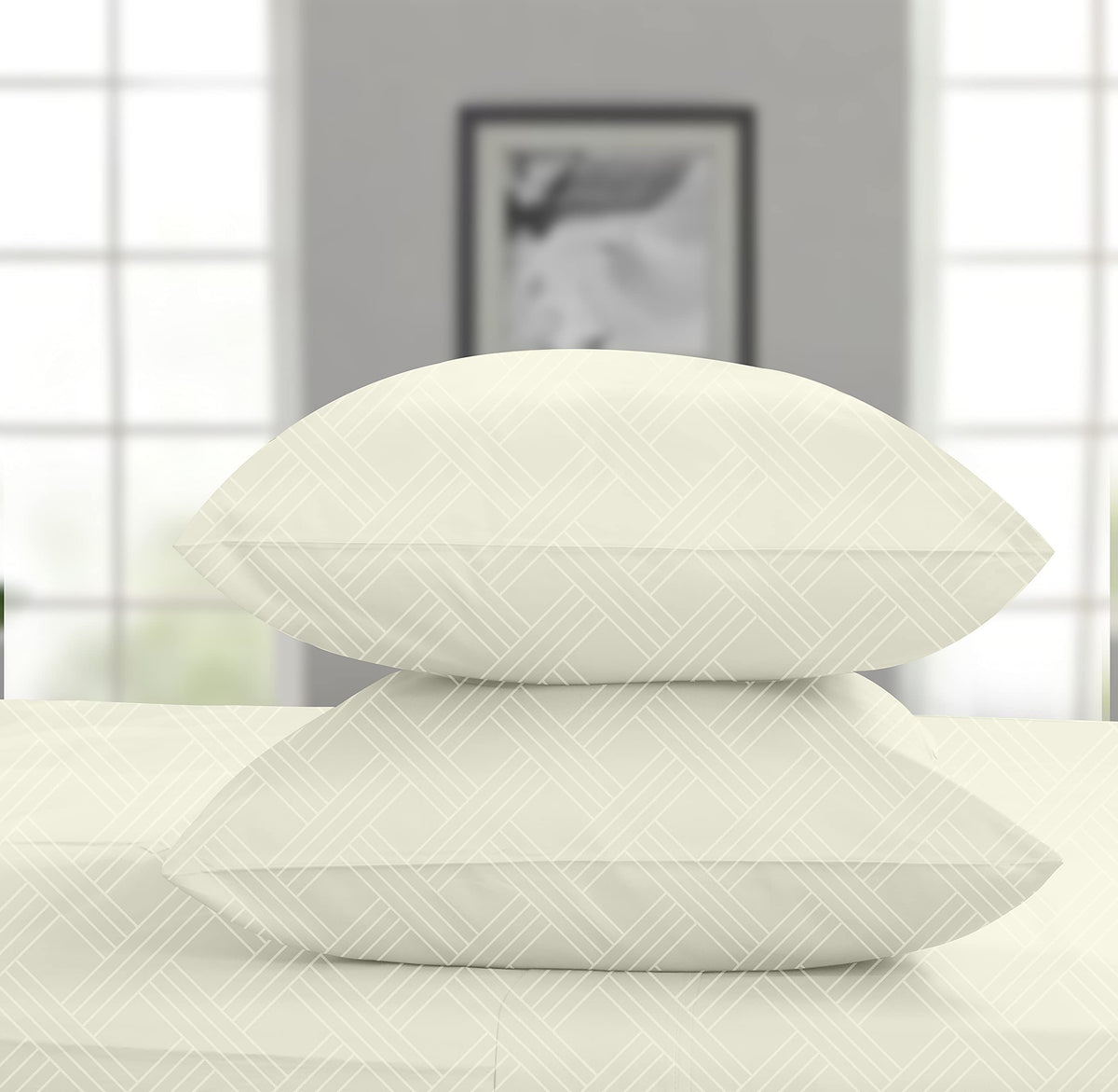 Threadmill Home Linen Luxury Queen Pillowcases - 800 Thread Count Jacquard Damask, 100% Pure Cotton 2 Pc Striped Pillow Cover Se