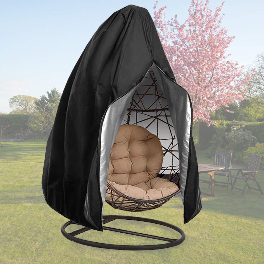 ?Upgraded?Patio Egg Chair Covers With Zipper, Wicker Egg Swing Chair Covers, Waterproof Heavy Duty Weather Resisatnt Outdoor Chair Cover, Windproof Hanging Chair Cover, 75' X 45', Black, 1 Pack