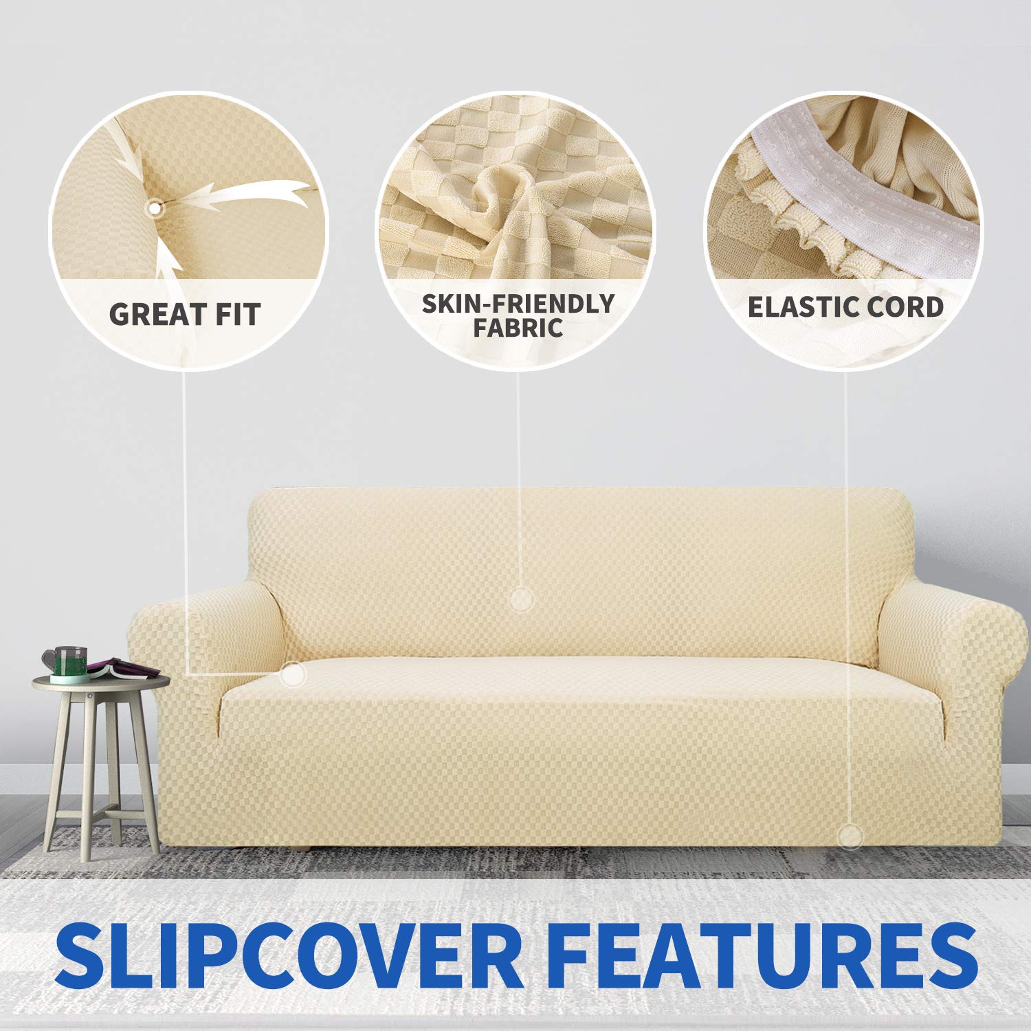 Znsayotx 1 Piece Jacquard Couch Covers For 2 Cushion Couch High Stretch Loveseat Slipcover For Pets Dogs Anti Slip Love Seat Sofa Slipcover Furniture Protector (Loveseat, Light Beige)