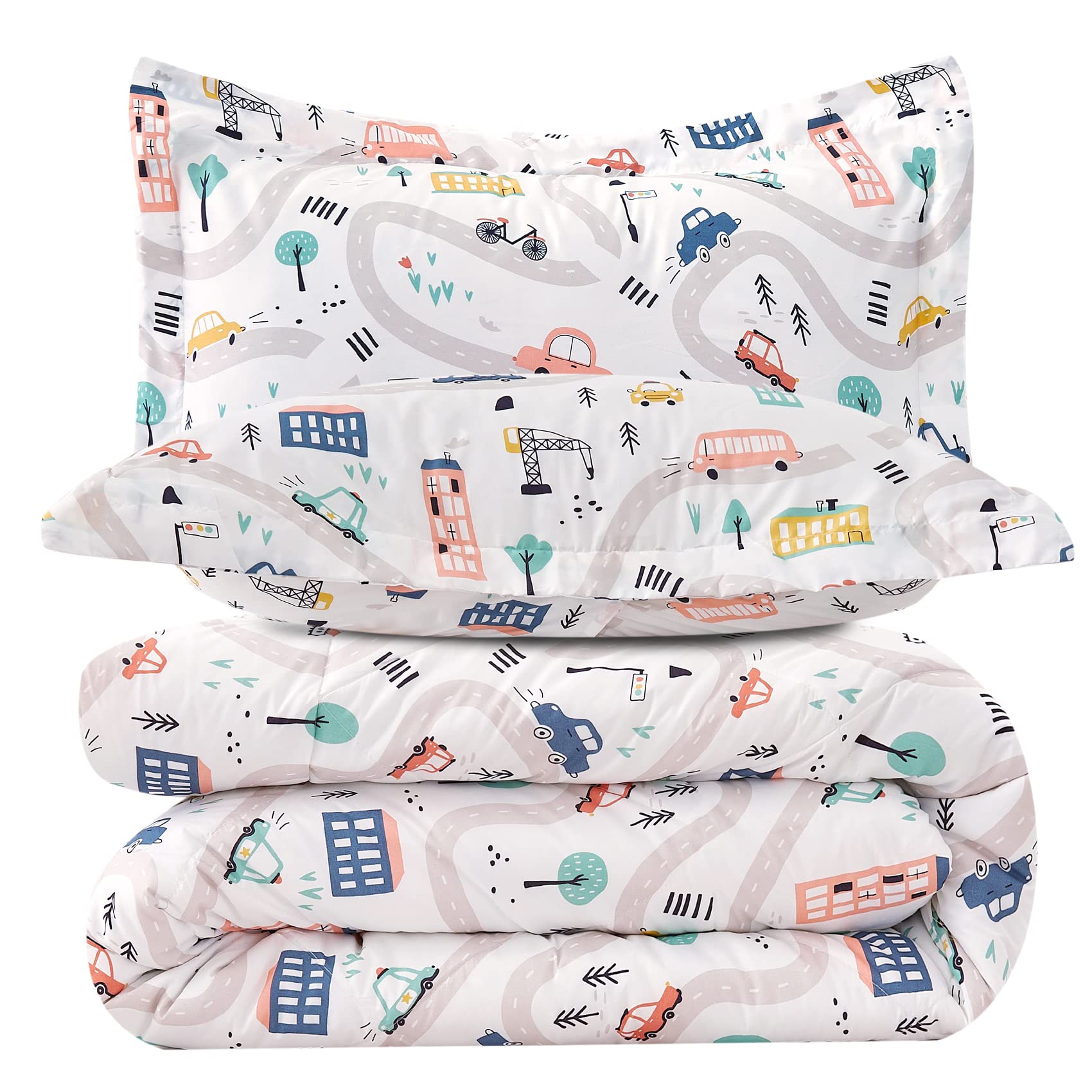 Jsd Car Kids Comforter Set Twin Size, 2 Piece Printed Microfiber Comforter With Pillow Sham, Lightweight All Season Washable