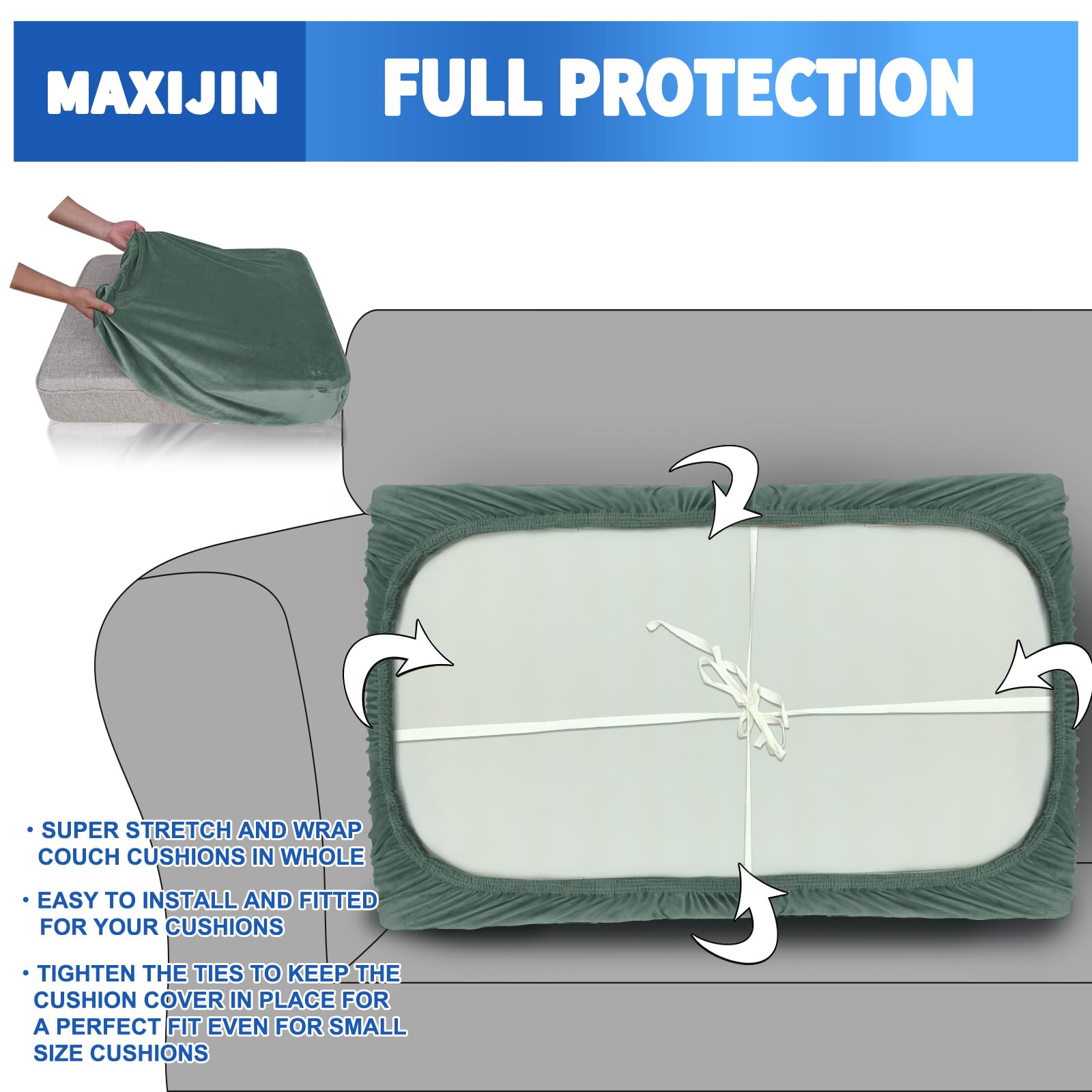 Maxijin Velvet Stretch Seat Cushion Covers Couch Cushion Cover For Individual Cushions Sofa Seat Cushion Slipcovers With Elastic