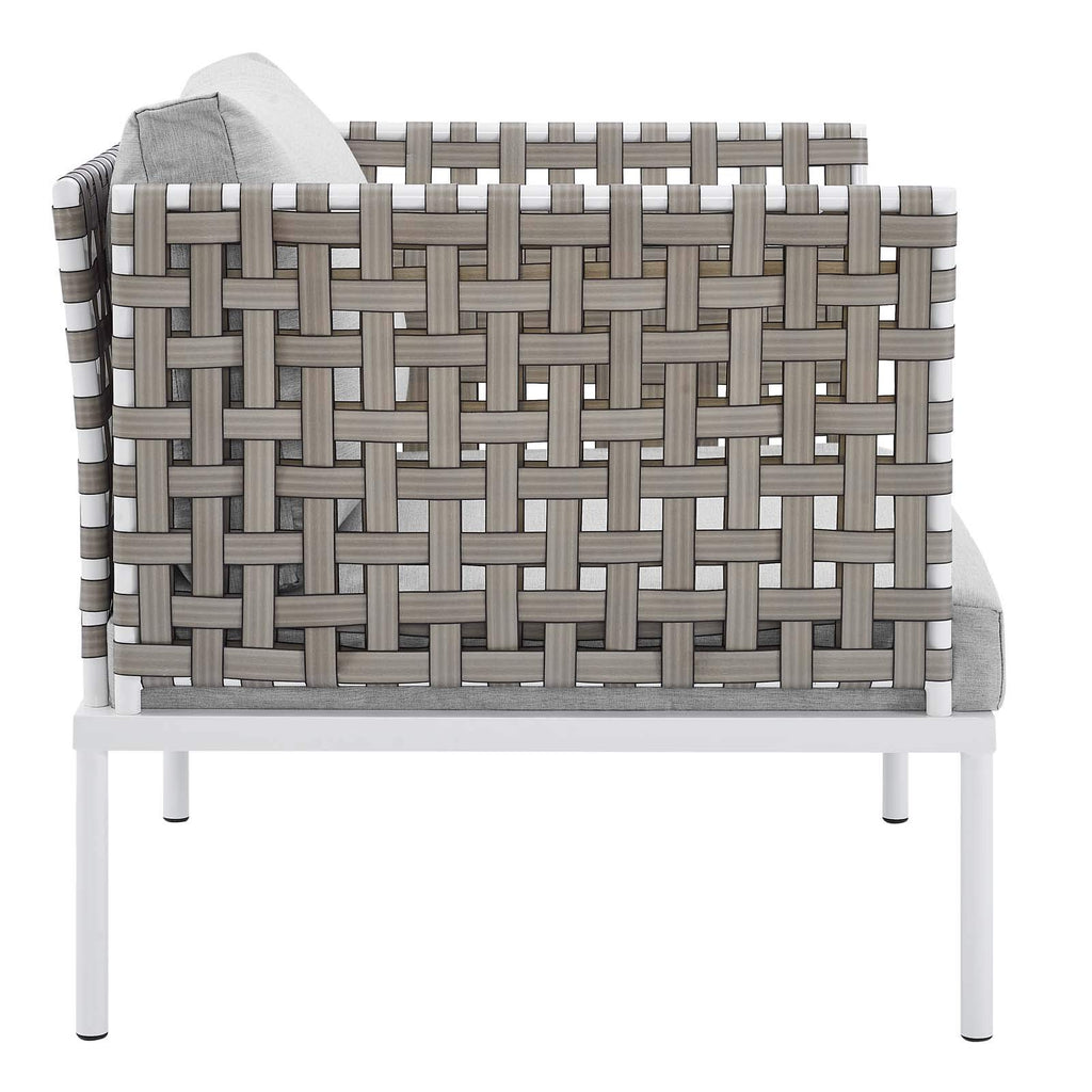 Modway Harmony Outdoor Patio Basket Weave Armchair in Tan Gray